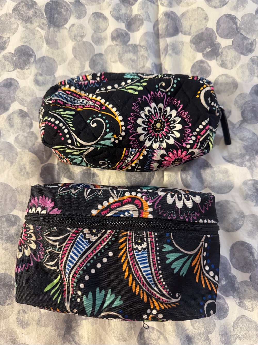 Vera Bradley Black Multicolor Paisley Quilted Cosmetic Pouch Duo